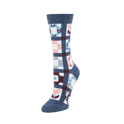 Zkano Crew Medium Quilted Tapestry - Organic Cotton Crew Socks - Navy organic-socks-made-in-usa