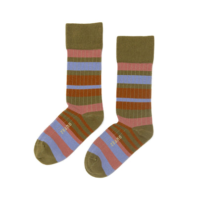 Zkano Crew Medium Ribbed Sweater Stripe - Organic Cotton Socks Crew - Olive organic-socks-made-in-usa
