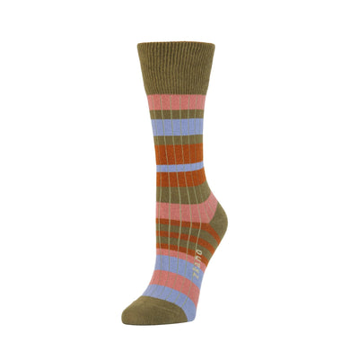 Zkano Crew Medium Ribbed Sweater Stripe - Organic Cotton Socks Crew - Olive organic-socks-made-in-usa