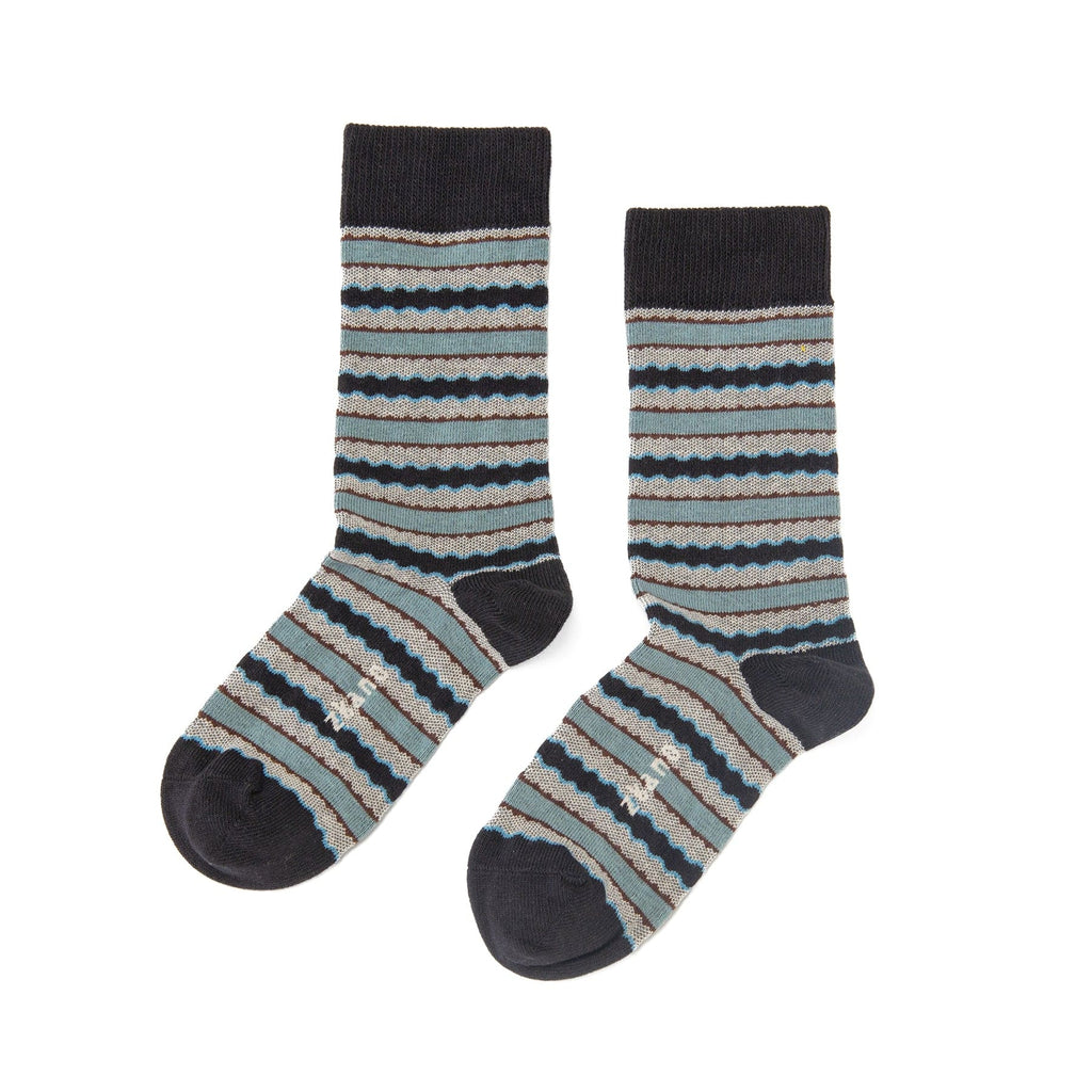 Zkano Crew Medium Scalloped Stripe - Organic Cotton Socks Crew - Black organic-socks-made-in-usa