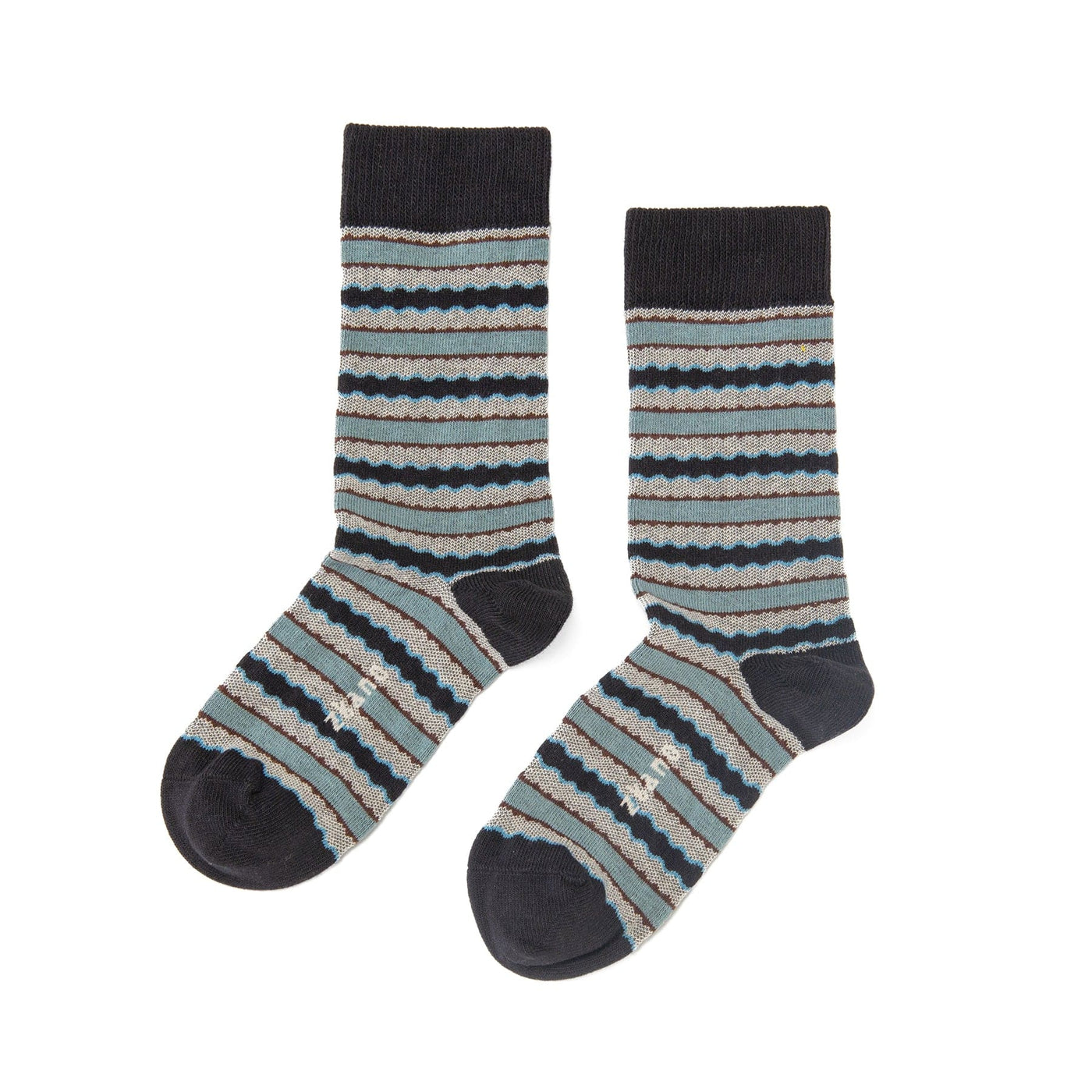 Zkano Crew Medium Scalloped Stripe - Organic Cotton Socks Crew - Black organic-socks-made-in-usa