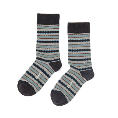 Zkano Crew Medium Scalloped Stripe - Organic Cotton Socks Crew - Black organic-socks-made-in-usa