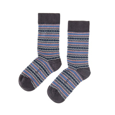 Zkano Crew Medium Scalloped Stripe - Organic Cotton Socks Crew - Navy organic-socks-made-in-usa