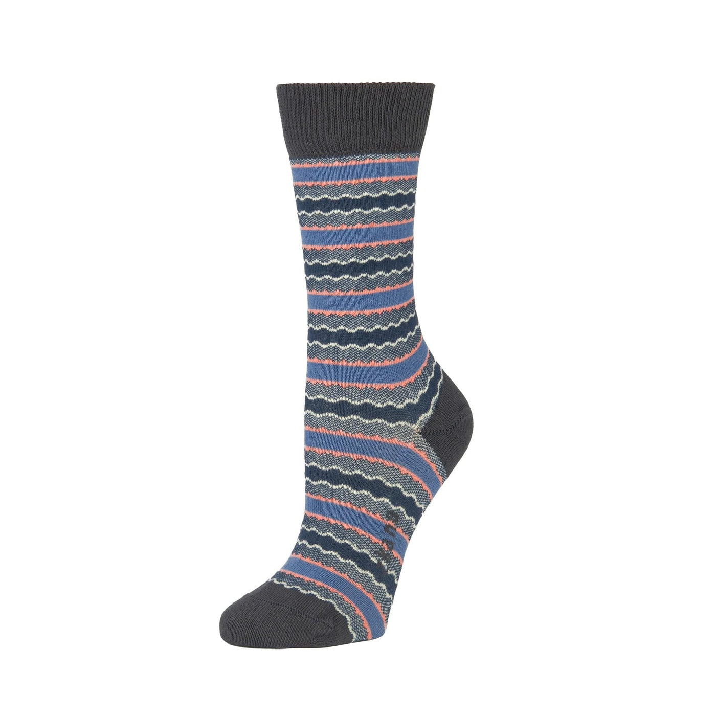 Zkano Crew Medium Scalloped Stripe - Organic Cotton Socks Crew - Navy organic-socks-made-in-usa
