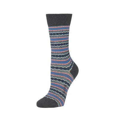 Zkano Crew Medium Scalloped Stripe - Organic Cotton Socks Crew - Navy organic-socks-made-in-usa