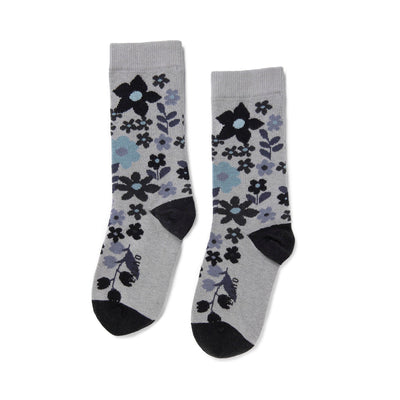 Zkano Crew Medium Spring Flowers - Organic Cotton Crew Socks - Grey organic-socks-made-in-usa