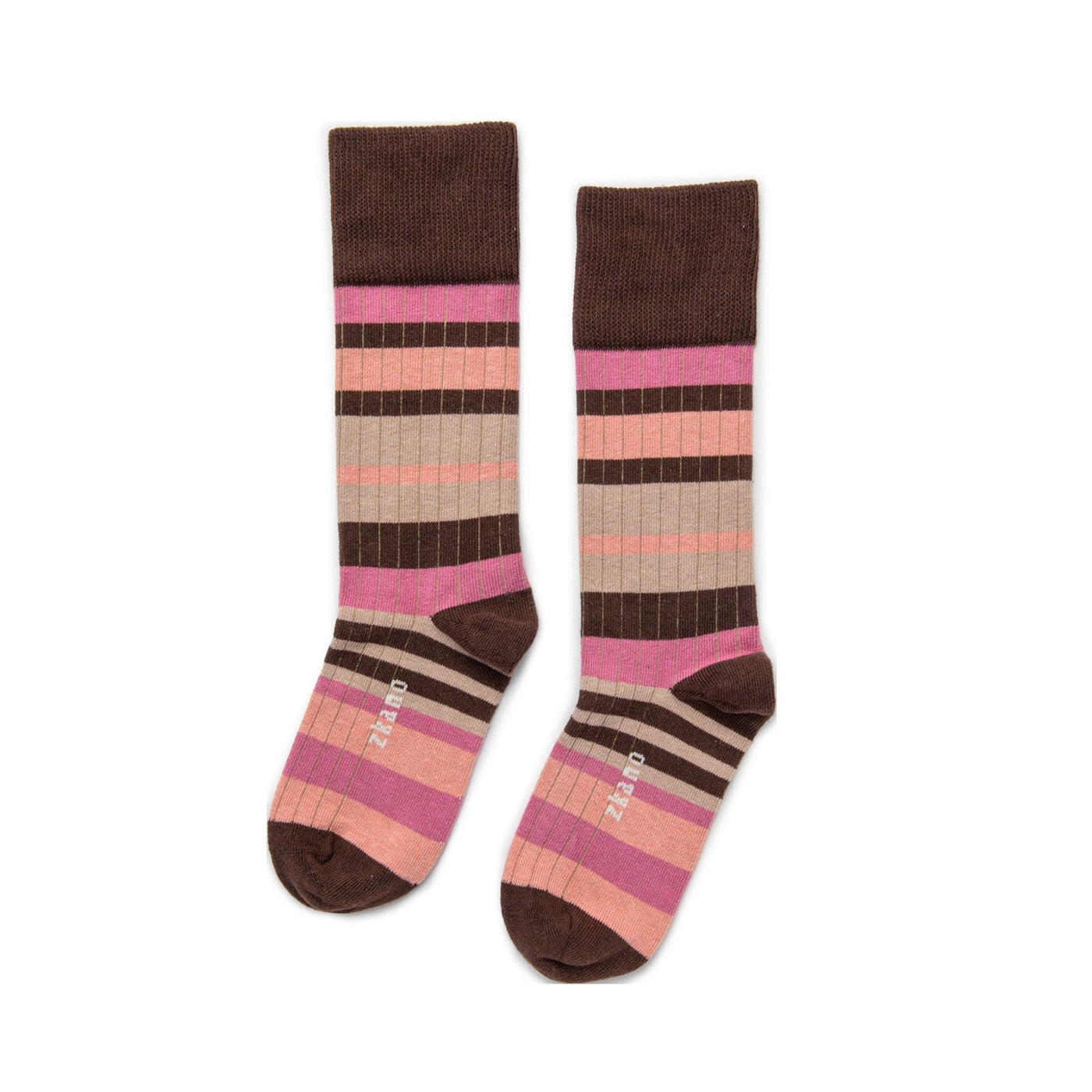 Zkano Crew Medium Sweater Stripe - Organic Cotton Ribbed Crew Socks - Cocoa organic-socks-made-in-usa