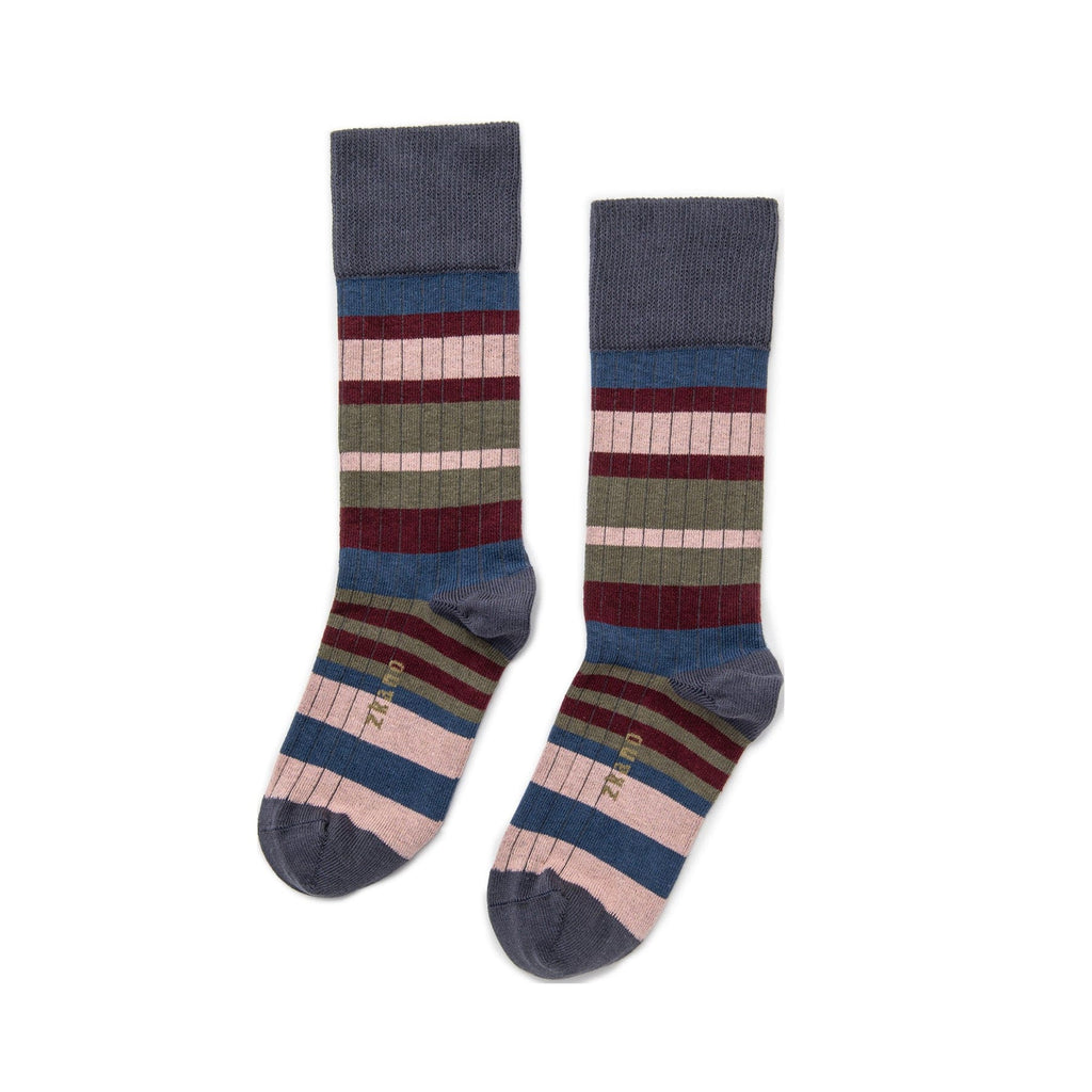 Zkano Crew Medium Sweater Stripe - Organic Cotton Ribbed Crew Socks - Indigo organic-socks-made-in-usa