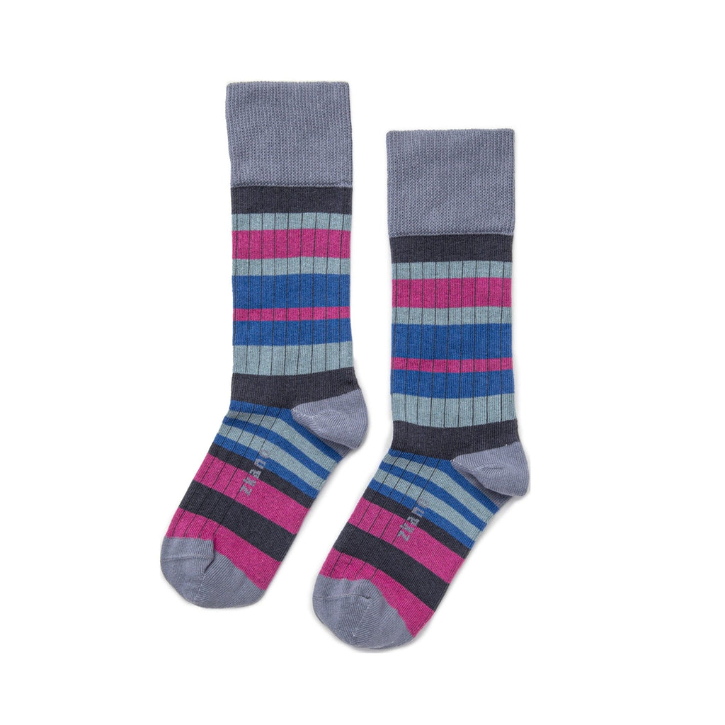 Zkano Crew Medium Sweater Stripe - Organic Cotton Ribbed Crew Socks - Slate organic-socks-made-in-usa