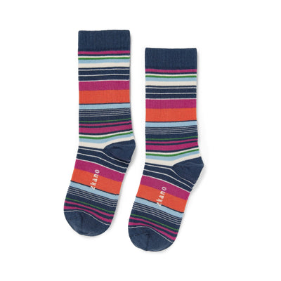 Zkano Crew Medium Variegated Stripe - Organic Cotton Crew Socks - Navy organic-socks-made-in-usa