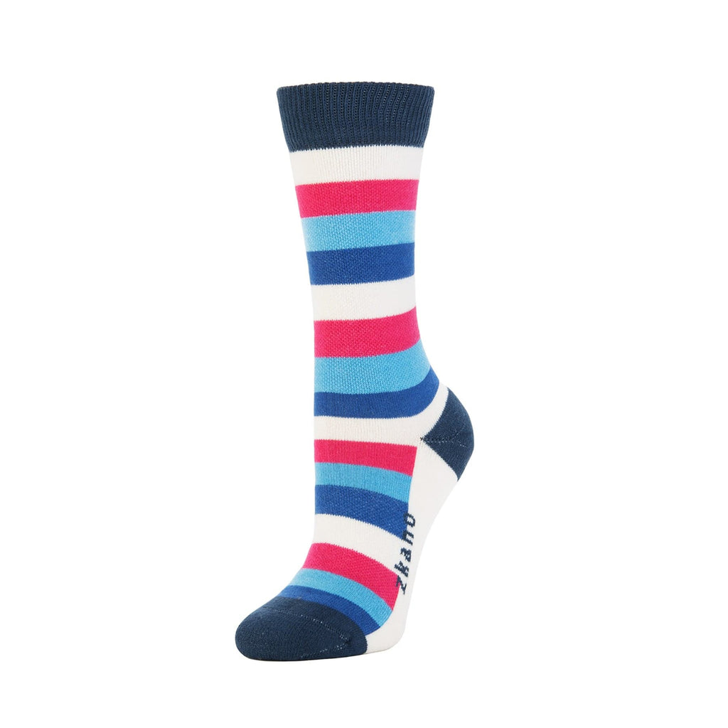 Zkano Crew Medium Waffle Stripe - Organic Cotton Cushion Crew - Navy organic-socks-made-in-usa