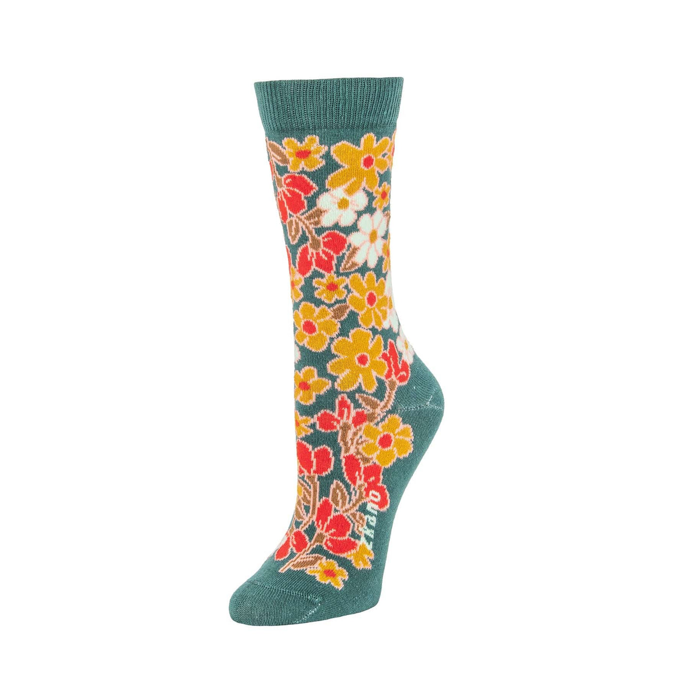 Zkano Crew Medium Wildflowers - Organic Cotton Crew Socks - Harvest Gold organic-socks-made-in-usa