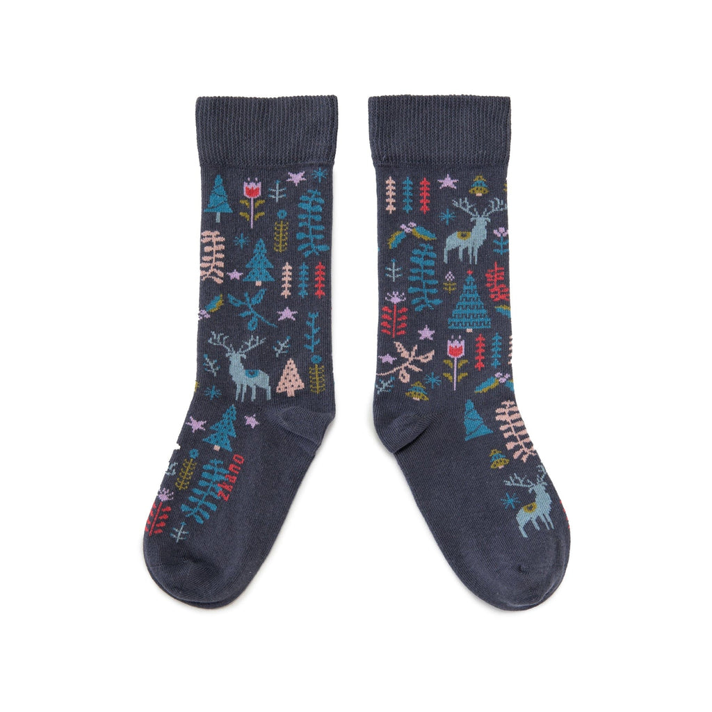 Zkano Crew Medium Winter Wonderland - Organic Cotton Crew Socks - Midnight organic-socks-made-in-usa