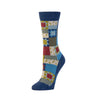 Zkano Crew Medium Women's Dolly Patchwork - Organic Cotton Socks Crew - Navy organic-socks-made-in-usa