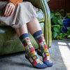 Zkano Crew Medium Women's Dolly Patchwork - Organic Cotton Socks Crew - Navy organic-socks-made-in-usa