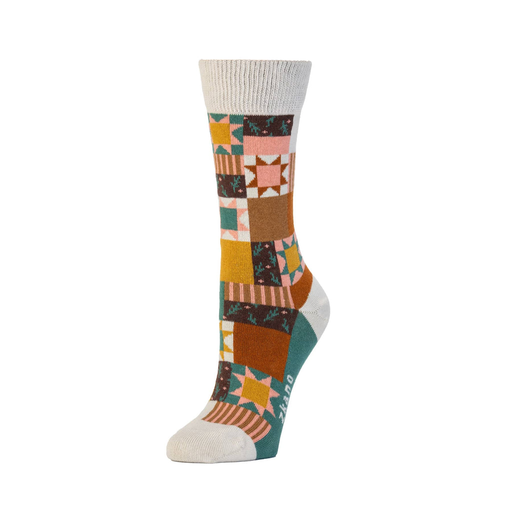 Zkano Crew Medium Women's Dolly Patchwork - Organic Cotton Socks Crew - Wheat organic-socks-made-in-usa