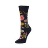 Zkano Crew Medium Women's Enchanted Garden - Organic Cotton Socks Crew - Black organic-socks-made-in-usa