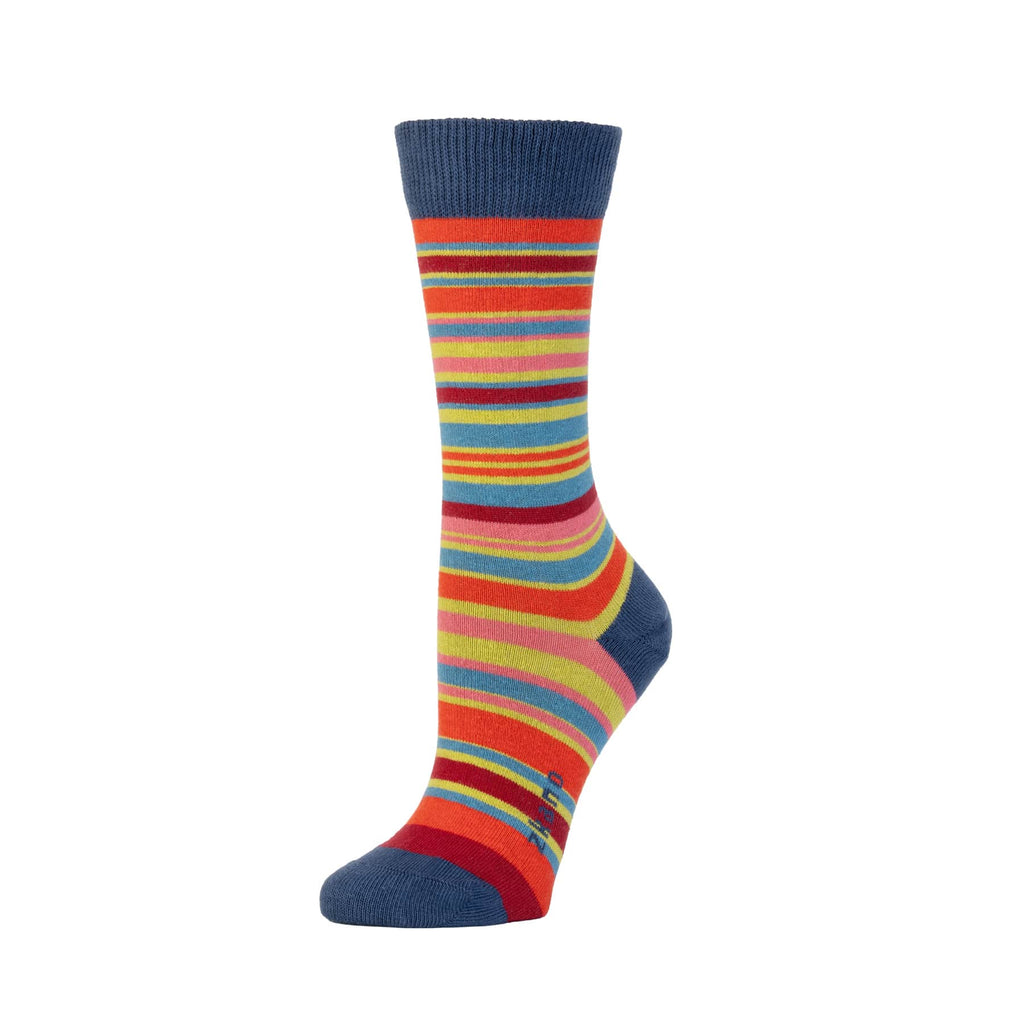 Zkano Crew Medium Women's Multistripe - Organic Cotton Socks Crew - Navy organic-socks-made-in-usa