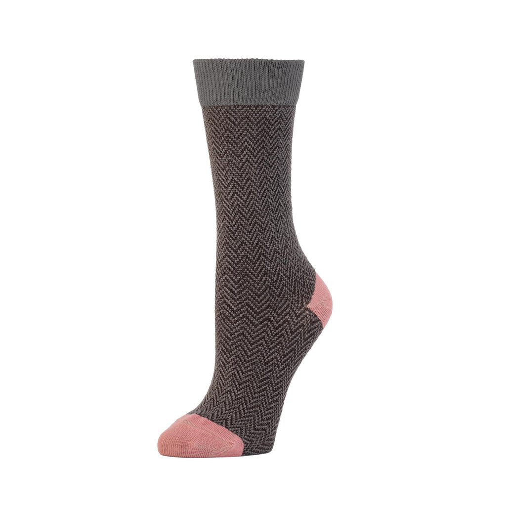Zkano Crew Medium Women's Textured Herringbone - Organic Cotton Socks Crew - Ash Brown organic-socks-made-in-usa