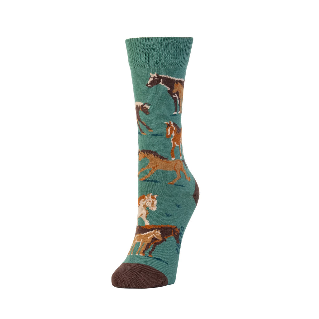 Zkano Crew Medium Women's Wild Horses - Organic Cotton Socks Crew - Clover organic-socks-made-in-usa