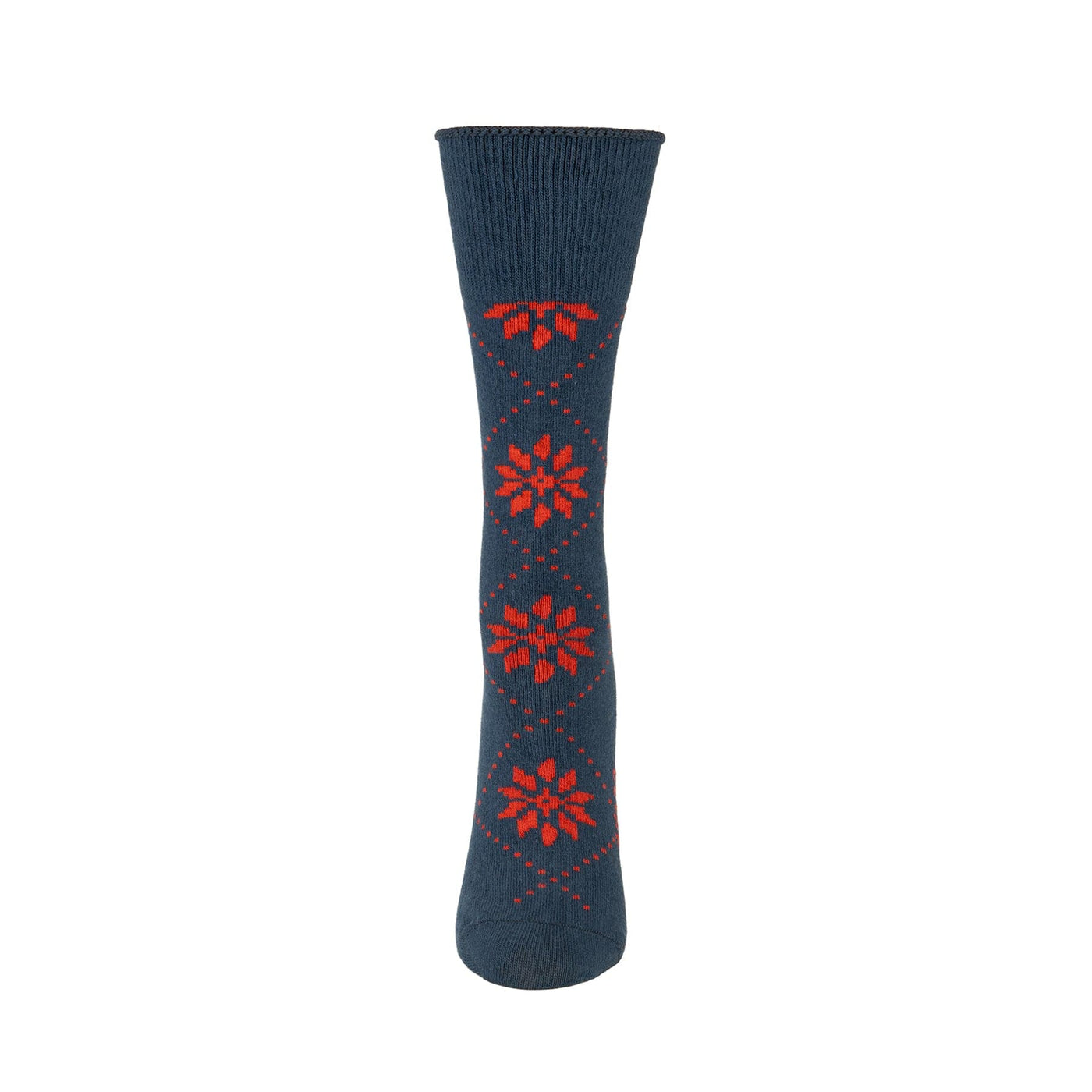 Zkano Crew Nordic Snowflake - Organic Cotton Tall Crew Roll Top - Navy organic-socks-made-in-usa