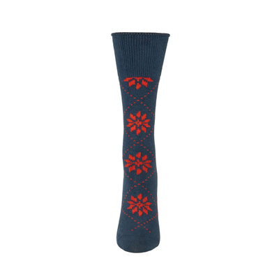 Zkano Crew Nordic Snowflake - Organic Cotton Tall Crew Roll Top - Navy organic-socks-made-in-usa