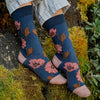 Zkano Crew Poppies - Organic Cotton Socks Crew - Navy organic-socks-made-in-usa