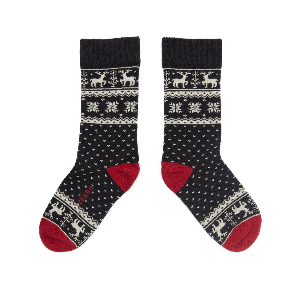 Zkano Crew Reindeer Fairisle - Organic Cotton Crew Socks - Black organic-socks-made-in-usa