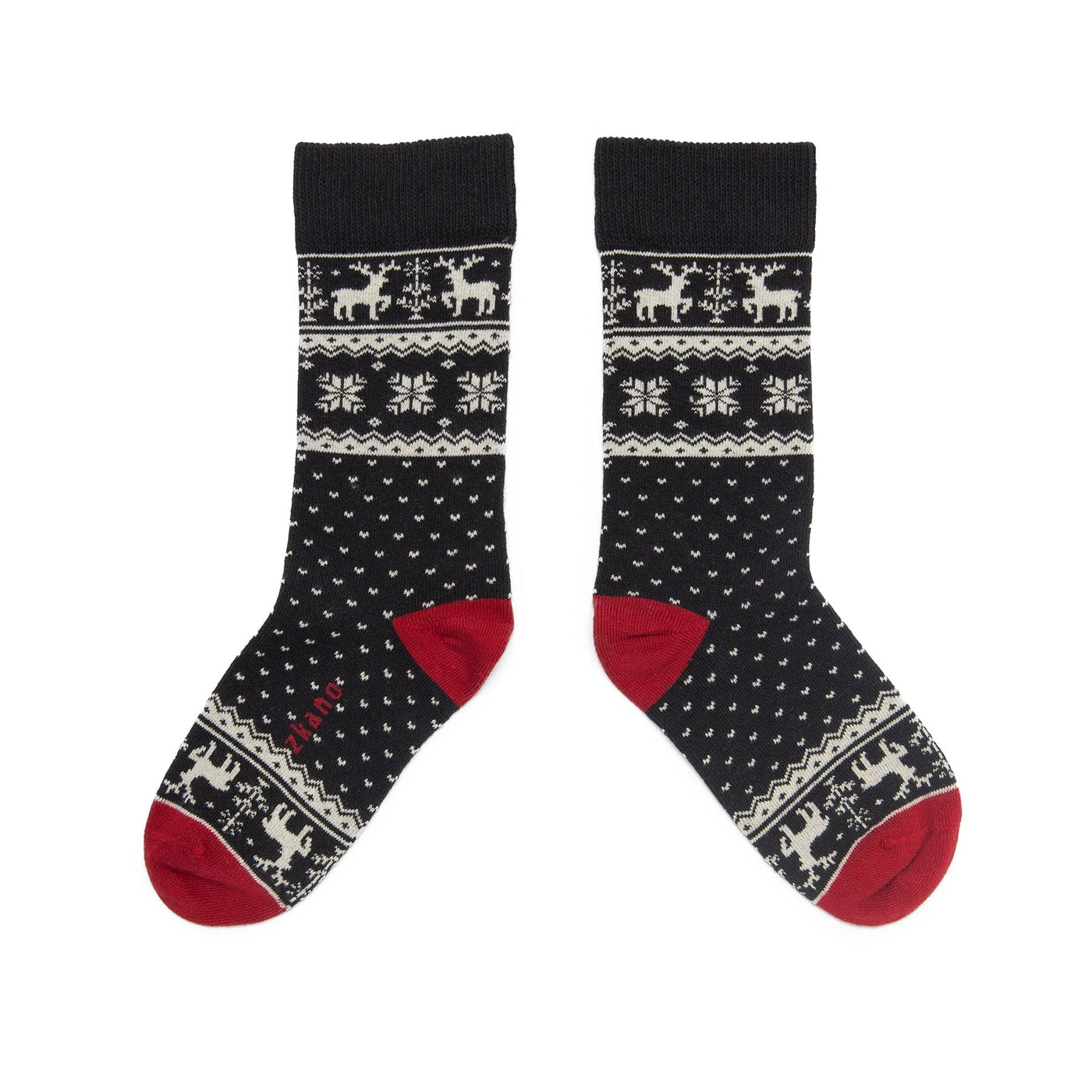 Zkano Crew Reindeer Fairisle - Organic Cotton Crew Socks - Black organic-socks-made-in-usa