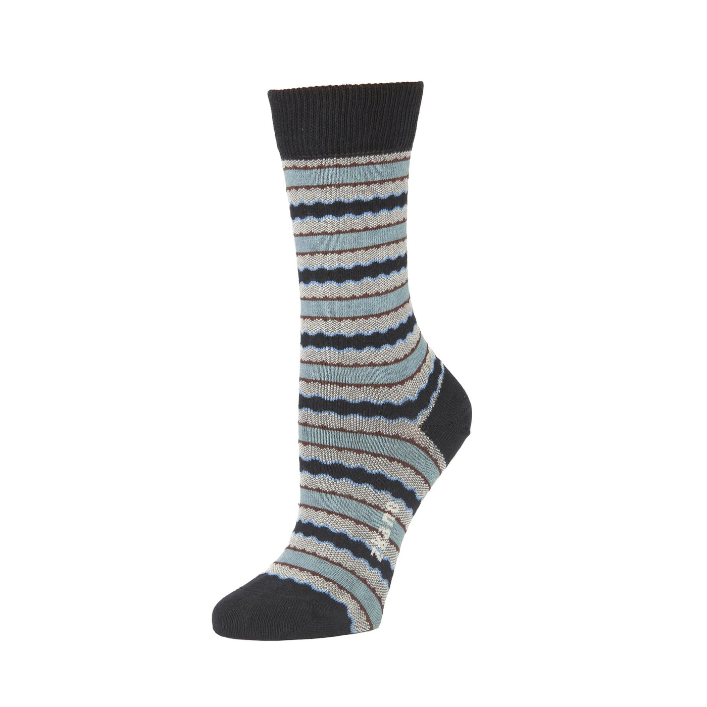 Zkano Crew Scalloped Stripe - Organic Cotton Socks Crew - Black organic-socks-made-in-usa