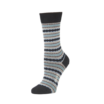 Zkano Crew Scalloped Stripe - Organic Cotton Socks Crew - Black organic-socks-made-in-usa