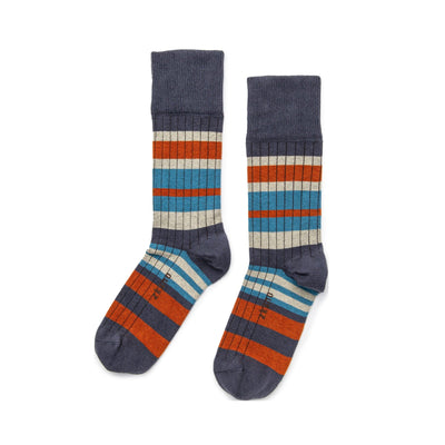 Zkano Crew Sweater Stripe - Organic Cotton Crew Socks - Indigo organic-socks-made-in-usa