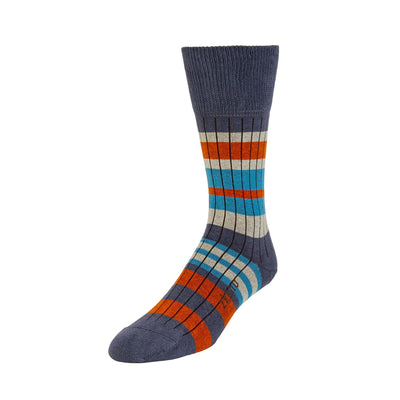 Zkano Crew Sweater Stripe - Organic Cotton Crew Socks - Indigo organic-socks-made-in-usa