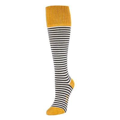 Zkano Knee High Medium Annabel - Organic Cotton Striped Knee Socks - Harvest Gold organic-socks-made-in-usa