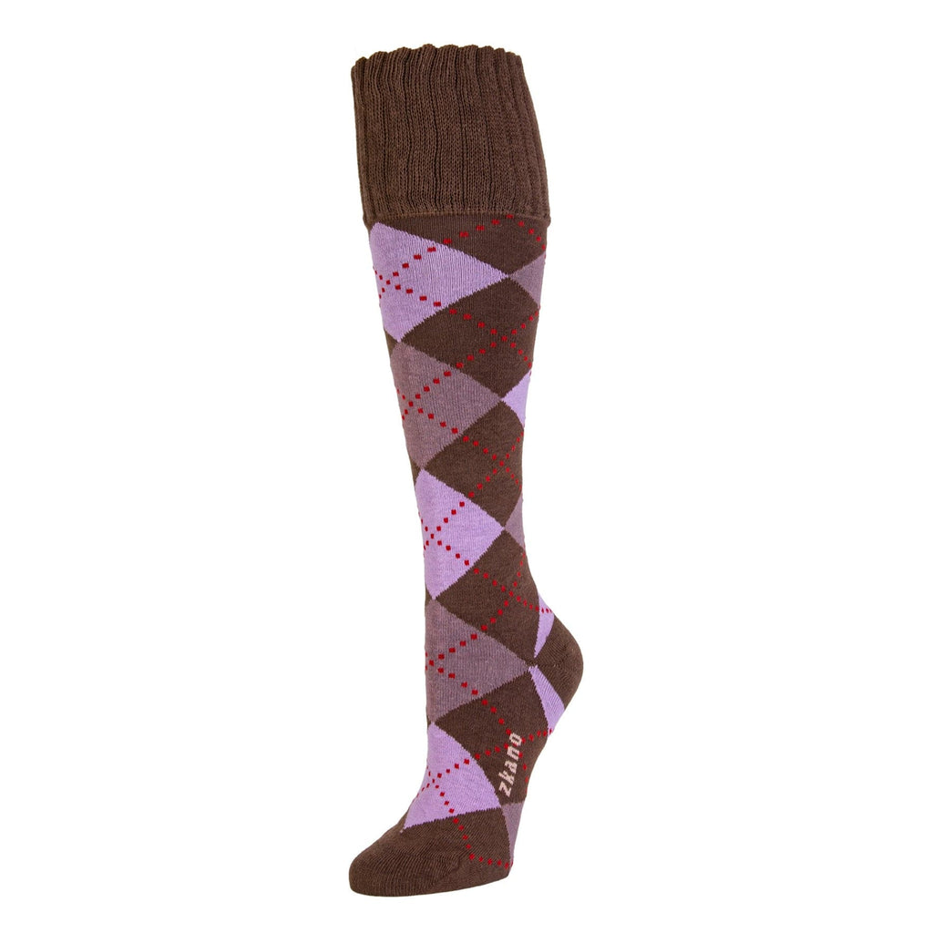 Zkano Knee High Medium Argyle - Organic Cotton Knee Socks - Cocoa organic-socks-made-in-usa