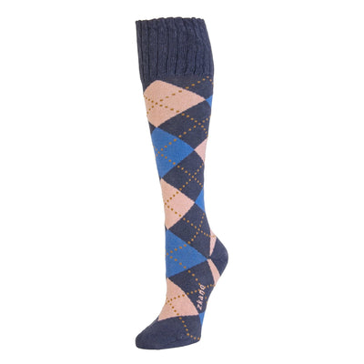 Zkano Knee High Medium Argyle - Organic Cotton Knee Socks - Indigo organic-socks-made-in-usa