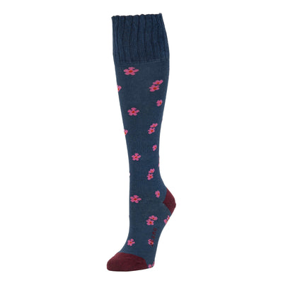 Zkano Knee High Medium Ditsy Floral - Organic Cotton Socks Knee High - Navy organic-socks-made-in-usa
