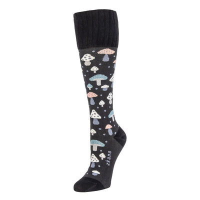 Zkano Knee High Medium Merry Mushrooms - Organic Cotton Knee Socks - Charcoal organic-socks-made-in-usa