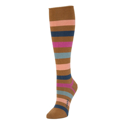 Zkano Knee High Medium Wide Stripe - Organic Cotton Socks Knee High Roll Top - Chestnut organic-socks-made-in-usa