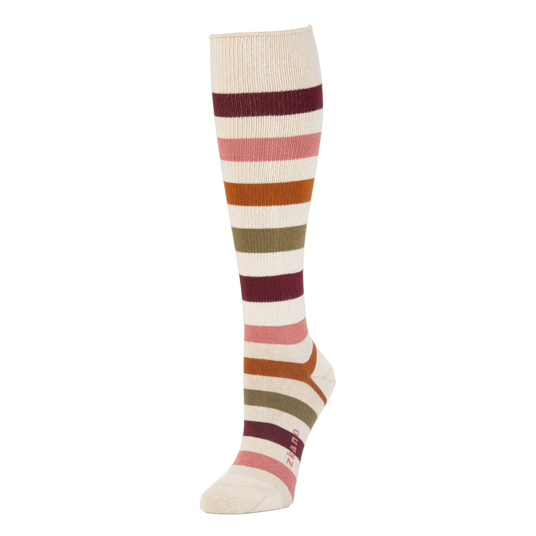 Wide Stripe - Organic Cotton Socks Knee High Roll Top - Wheat