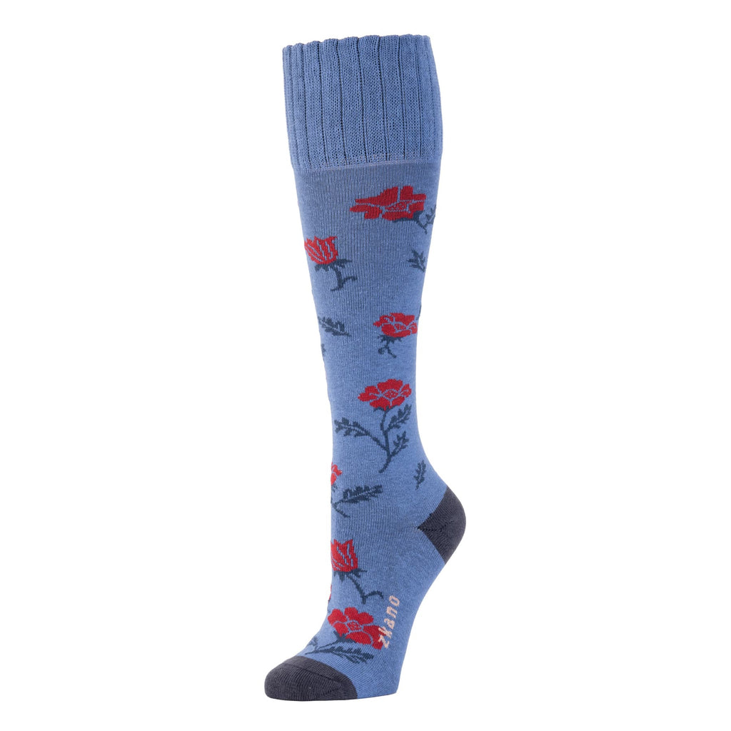 Zkano Knee High Medium Women's Prairie Floral - Organic Cotton Socks Knee High - Cornflower organic-socks-made-in-usa