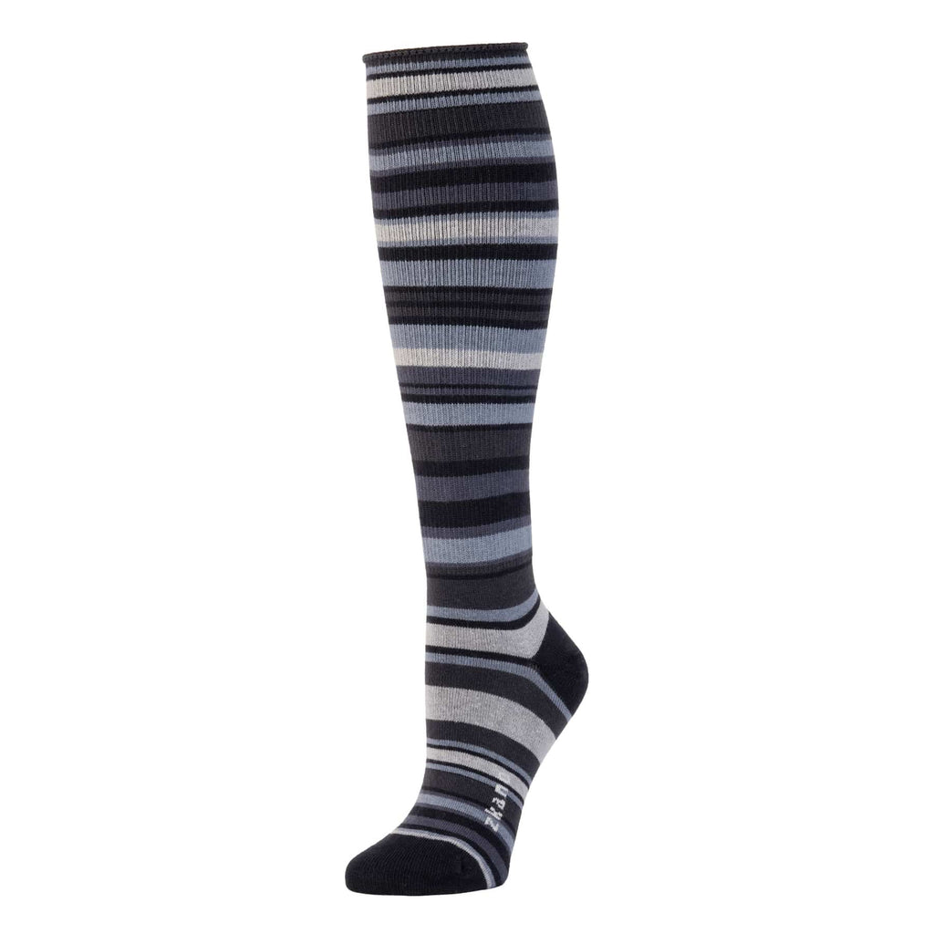 Zkano Knee High Medium Women's Variegated Stripe - Organic Cotton Socks Knee High Roll Top - Charcoal organic-socks-made-in-usa