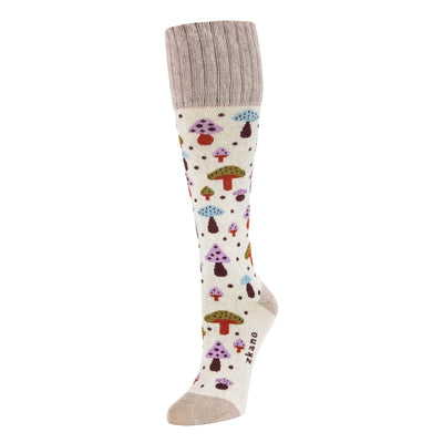 Zkano Knee High Medium Merry Mushrooms - Organic Cotton Knee Socks - Wheat organic-socks-made-in-usa