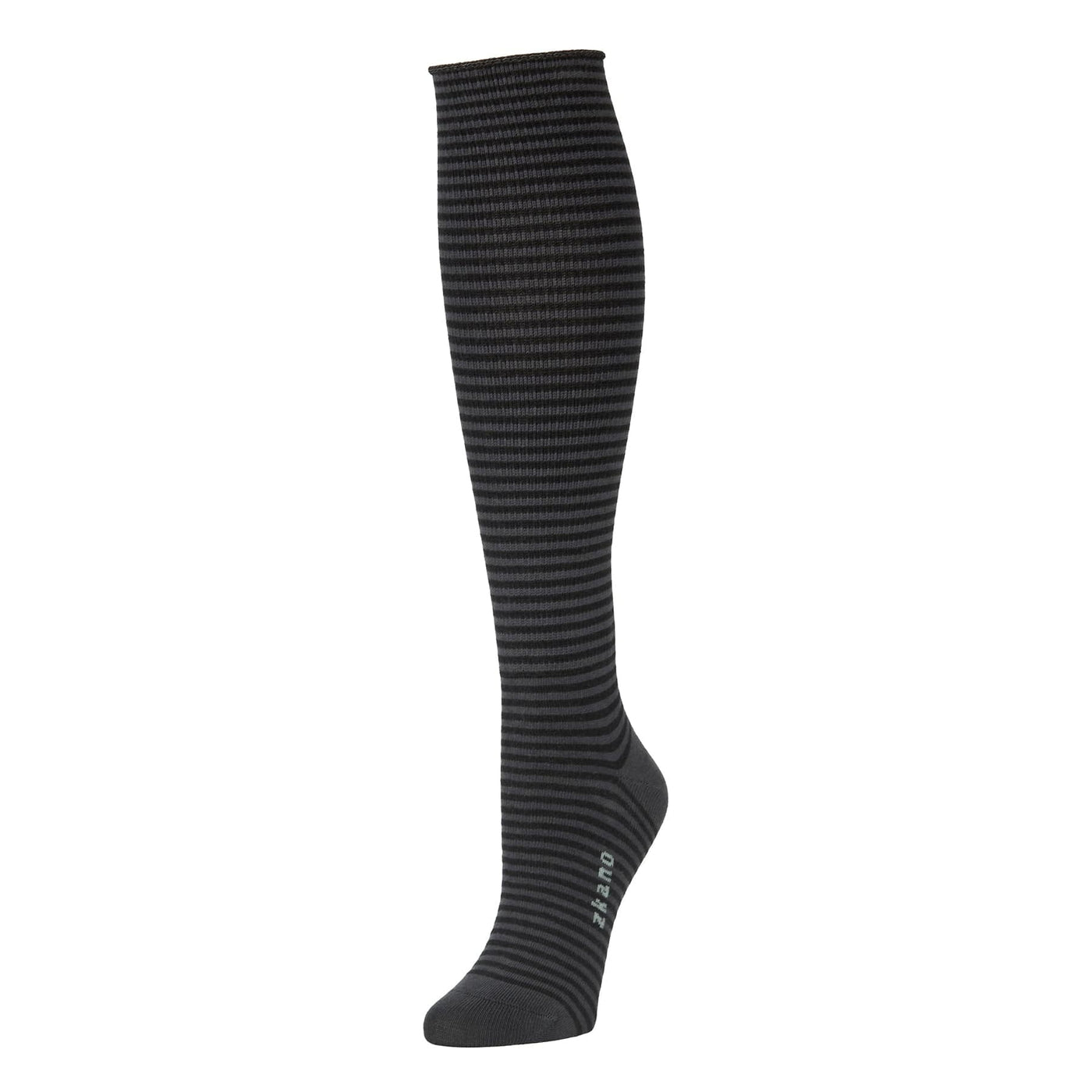 Zkano Knee High Pinstripe - Organic Cotton Socks Knee High Roll Top - Black organic-socks-made-in-usa