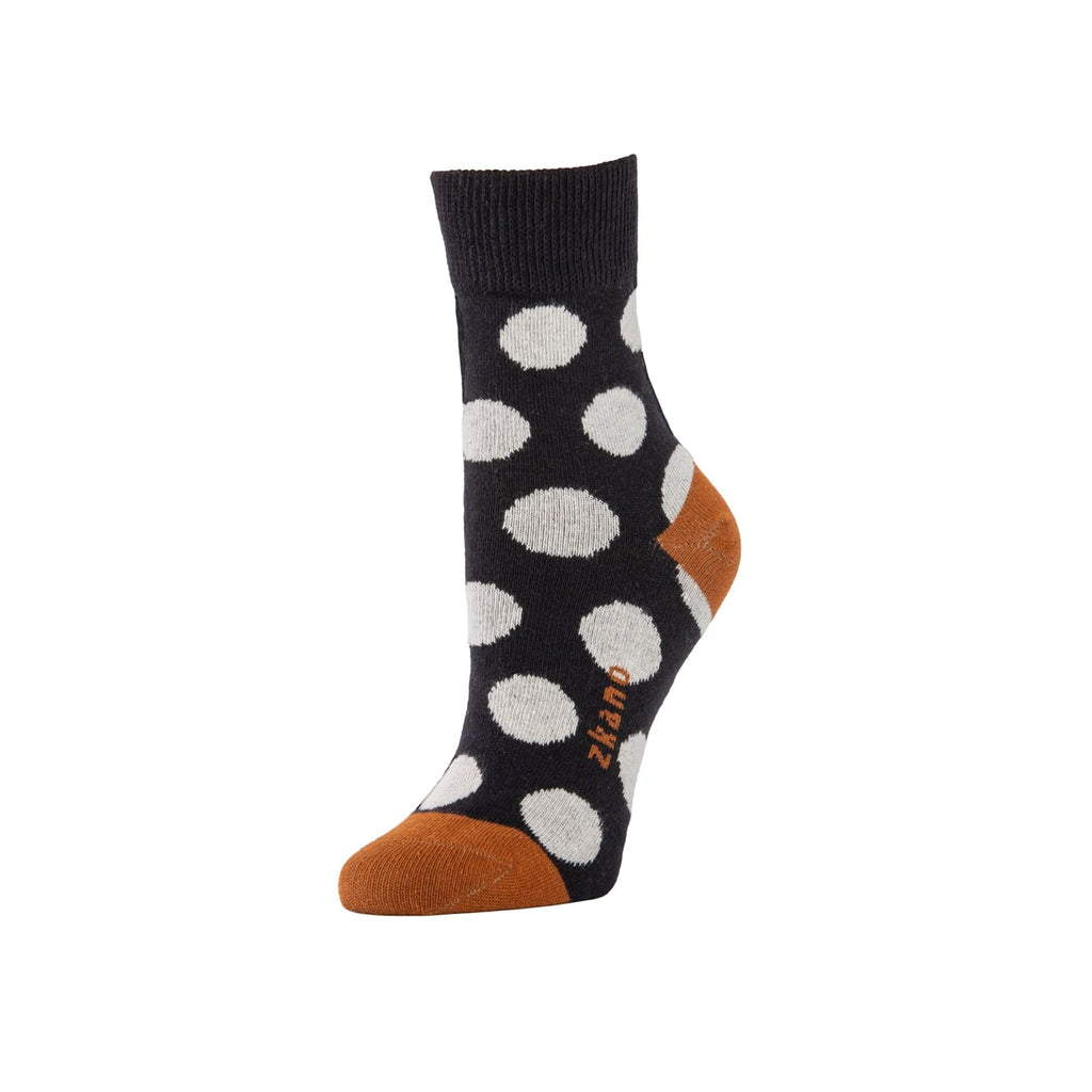 Zkano Roll Top Medium 50's Dot - 1/2 Crew Organic Cotton Socks - Black organic-socks-made-in-usa