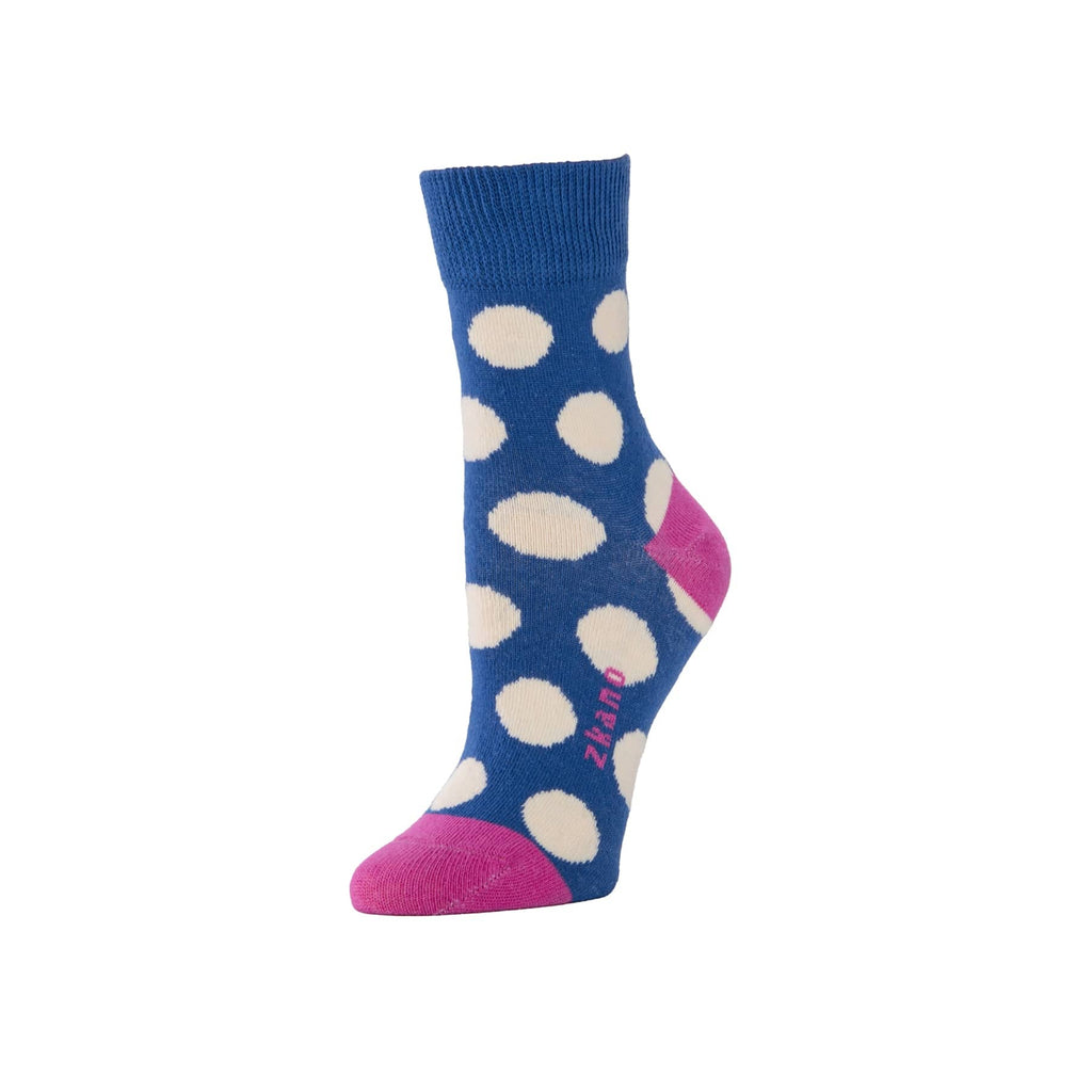 Zkano Roll Top Medium 50's Dot - 1/2 Crew Organic Cotton Socks - Cobalt organic-socks-made-in-usa