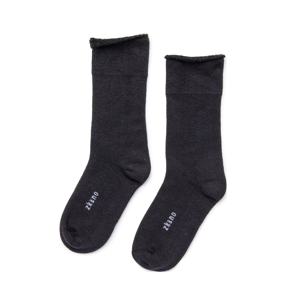 Zkano Roll Top Medium Cushioned Roll Top Organic Cotton Crew Socks - Black organic-socks-made-in-usa