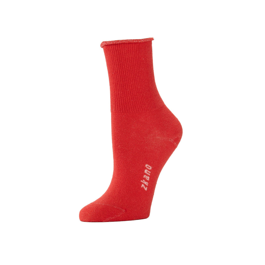 Zkano Roll Top Medium Emmy - Roll Top Organic Cotton 1/2 Crew Socks - Poppy Red organic-socks-made-in-usa