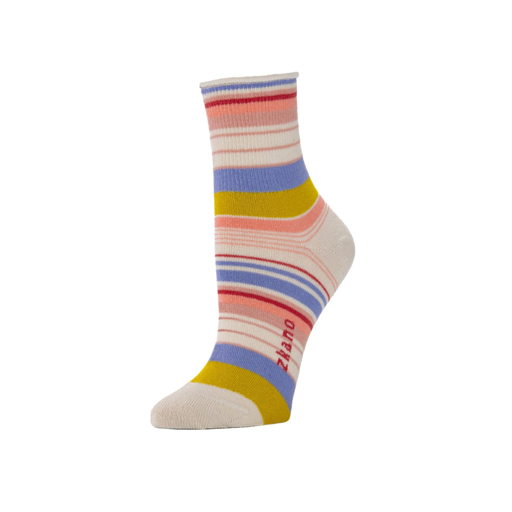 Zkano Roll Top Medium Variegated Stripe - Roll Top Organic Cotton 1/2 Crew Socks - Natural organic-socks-made-in-usa