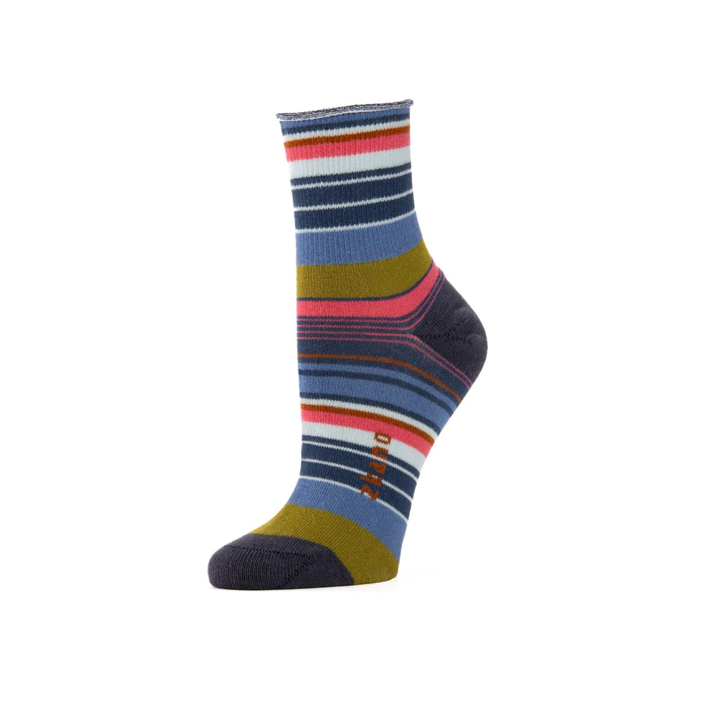 Zkano Roll Top Medium Variegated Stripe - Roll Top Organic Cotton 1/2 Crew Socks - Navy organic-socks-made-in-usa